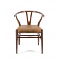 Luxusná kožená stolička Gamelua s rámom z hnedého teakového dreva a čalúneným sedadlom z pravej kože v ťavej hnedej farbe 73 cm