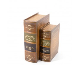 Dizajnová vintage dekorácia dvoch kožených kníh Chalúpka strýčka Toma s úložným priestorom svetlá hnedá 24 cm