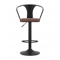 Industriálna otočná čierna barová stolička Lawrence so sedacou časťou s hnedým poťahom z ekokože s nastaviteľnou výškou 108 cm
