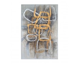 Moderný ručne maľovaný obraz Chains s motívom retiazok v odtieňoch sivej so zlatým akcentom olej na plátne 180 cm