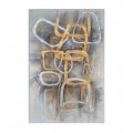 Dizajnový obraz Chains ručne maľovaný olejovými farbami s motívom retiazok v sivej farbe so zlatými metalickými akcentmi v jednoduchom bielom drevenom ráme
