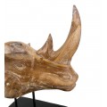 Dizajnová etno hnedá dekorácia Rhino z masívneho dreva s čiernym podstavcom 45 cm