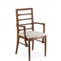 Koloniálna jedálenská stolička Star z masívneho teakového dreva v hnedej farbe s béžovým čalúneným textilným sedákom
