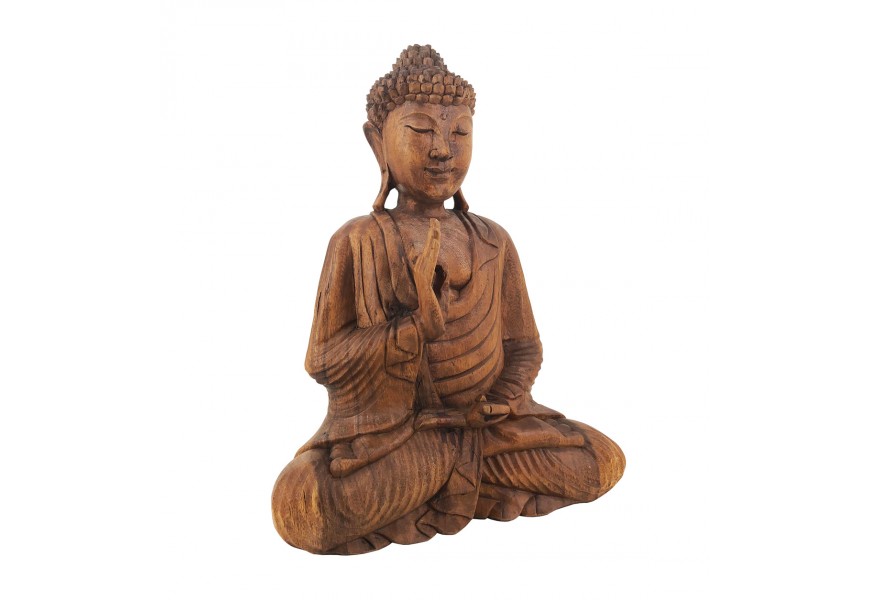 Štýlová dekorácia Budha v etno štýe z masívneho suarového dreva v hnedej farbe s orientálnym nádychom