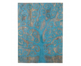 Štýlový etno dekoratívny drevený obraz Tuo s modrým stromom120 cm