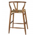 Štýlová ratanová barová stolička Silla z masívneho teakového dreva s ratanovým výpletom na sedadle a s oblúkovou opierkou