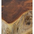 Dizajnový konferenčný stolík Remm z teakového masívneho dreva v podobe mohutného koreňa stromu so sklenenou okrúhlou doskou