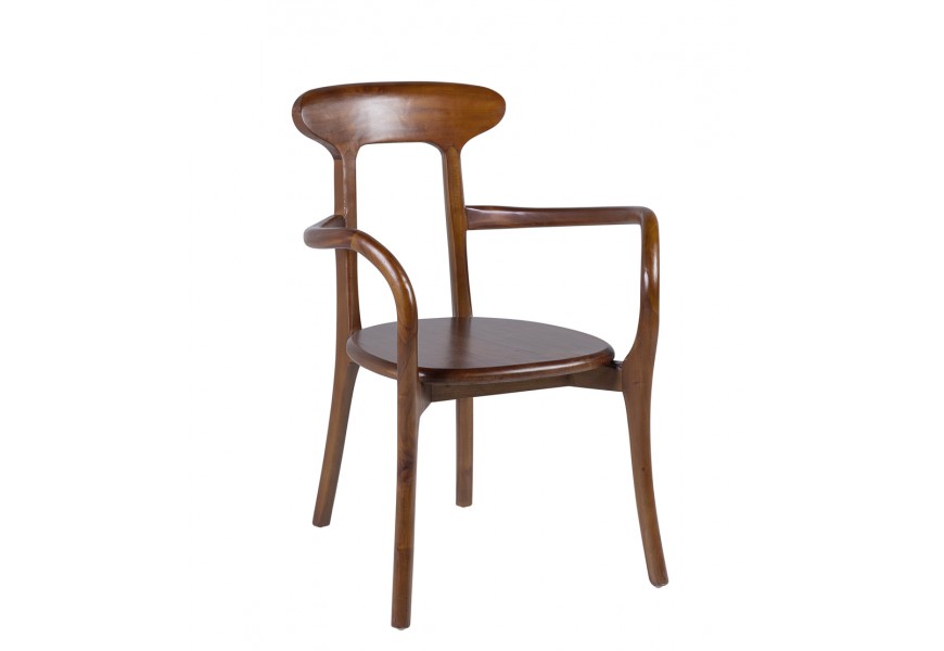 Dizajnová zaoblená jedálenská stolička Star z masívneho hnedého teakového dreva v koloniálnom štýle