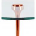 Štýlový art deco konferenčný stolík Malta s kovovou nohou v medenej farbe so sklenenou doskou v glamour štýle
