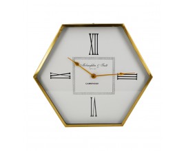 Štýlové šesťuholníkové art deco nástenné hodiny Hex so zlatým rámom s glamour nádychom 53 cm 