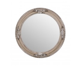 Dizajnové okrúhle provensalské zrkadlo v béžovej farbe so striebornými detailmi 58 cm 