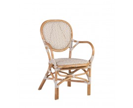 Štýlová ratanová jedálenská stolička Bistro s bielym výpletom a hnedou konštrukciou 94 cm 