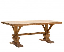 Masívny orientálny jedálenský stôl Bojin s mohutnou vyrezávanou zdobenou podstavou v svetlej hnedej prírodnej farbe 250 cm