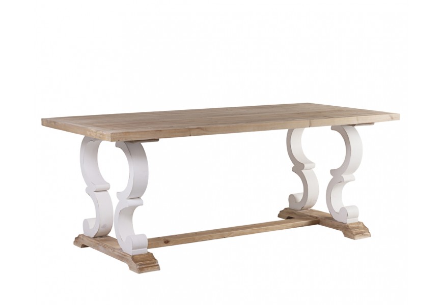 Luxusný rustikálny jedálenský stôl Semi z masívneho dreva v hnedej a bielej farbe s provensalským nádychom 195 cm