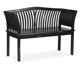 Luxusná čierna vintage dvojmiestna lavica Forja s opierkou z masívneho mindi dreva 117 cm
