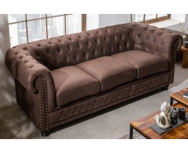 Chesterfield nadčasová hnedá trojsedačka Loungrre s dizajnovým prešívaním 205cm