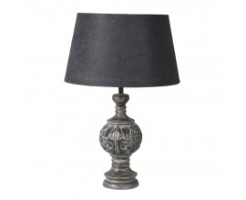 Štýlová vintage stolná lampa Omi s čiernym kuželovým tienidlom a drevenou vyrezávanou nohou 69 cm 