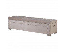 Dizajnová glamour lavica Exalte s poťahom s ozdobným chesterfield prešívaním s úložným priestorom v béžovej farbe 160 cm