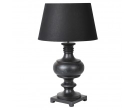 Dizajnová vintage čierna stolná lampa Dusk s podstavcom z mangového dreva s jemným opotrebovaním a tmavým tienidlom 75 cm