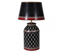 Dizajnová vintage kovová stolná lampa Raven s čiernym vzorovaným povrchom a okrúhlym tienidlom 83 cm