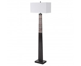 Dizajnová vysoká art deco mramorová stojaca lampa Pillar v čierno sivej farbe s hranatým textilným tienidlom 170 cm