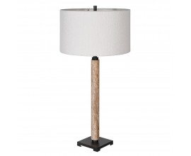 Štýlová vysoká stolná mramorová lampa Matt s valcovým textúrovaným bielym tienidlom 84 cm 