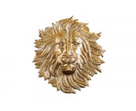 Štýlová art deco nástenná dekorácia Lion z kovu v zlatej farbe v podobe leva 34 cm