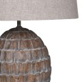 Štýlová vintage stolná lampa Arty s masívnou hnedou mangovou nohou v podobe artičoku a valcovým ľanovým tienidlom 77 cm