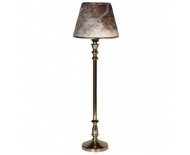 Art deco vysoká stolná lampa Rosan so zlatou kovovou nohou a hnedým tienidlom s poťahom zo srsti v kuželovom tvare 65 cm