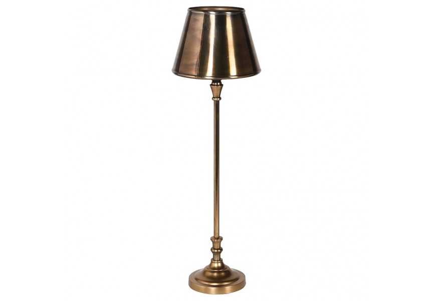 Vintage industriálna kovová vysoká stolná lampa Selon v mosadznej farbe s tienidlom v tvare zrezaného kužeľa 64 cm