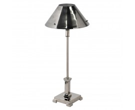 Vintage industriálna vysoká stolná lampa Uden z kovu v striebornej farbe s kovovým tienidlom v tvare zrezaného kužeľa 60 cm 