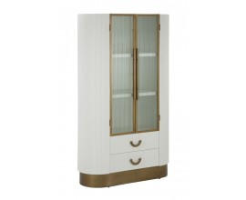 Art deco dvojdverová vitrína Glamia Blanc s priehľadnou výplňou so zlatými detailmi v bielej farbe 160 cm