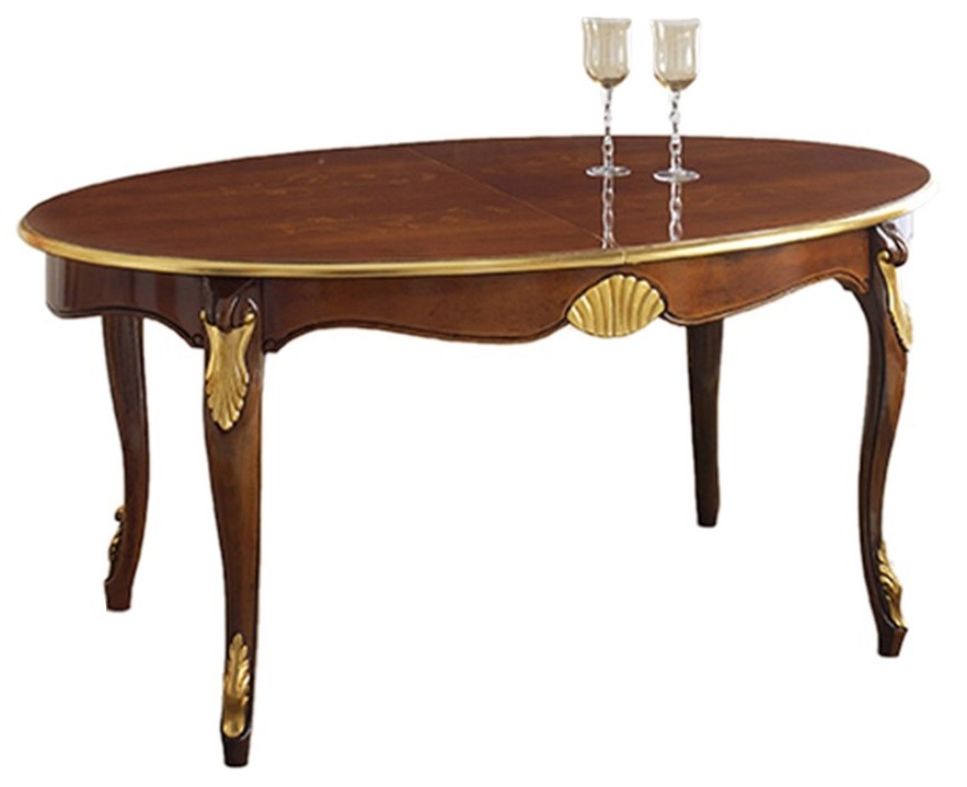 Estila Luxusný rustikálny oválny rozkladací jedálenský stôl Pasiones z vyrezávaného masívu s kovovu výzdobou 170 cm