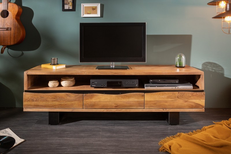 Estila Dizajnový TV stolík s troma zásuvkami z masívu Mammut hnedý 160cm