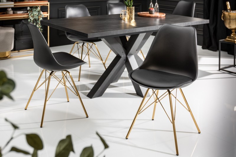 Estila Art-deco čierna jedálenská stolička Scandinavia z eko kože s kovovými nožičkami v zlatej farbe 85cm