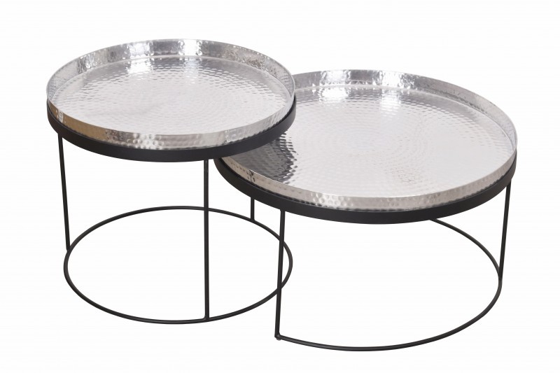 Estila Art-deco set okrúhlych konferenčných stolíkov Elements strieborná 57cm