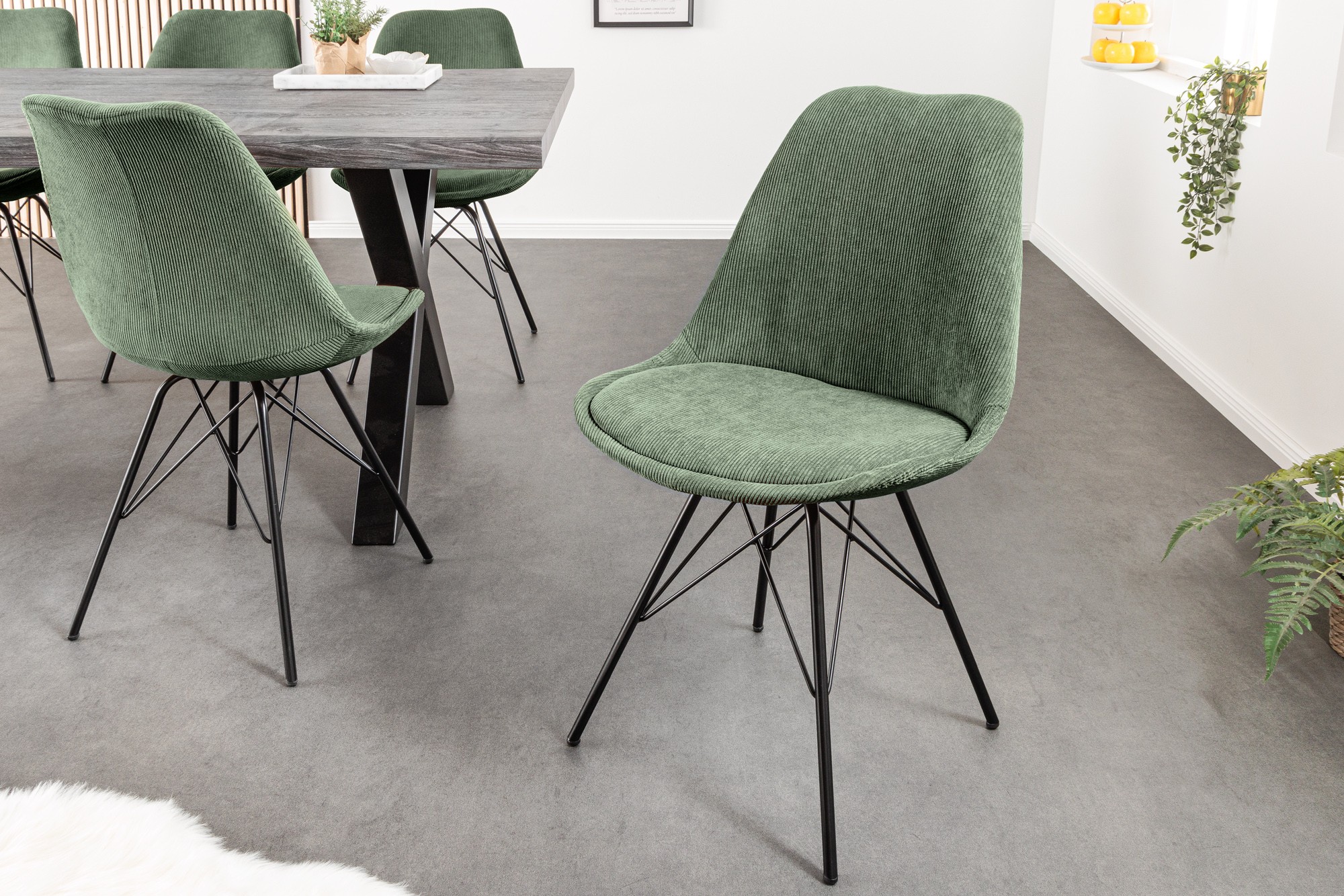 Estila Moderná dizajnová stolička Scandinavia s menčestrovým šalviovým čalúnením