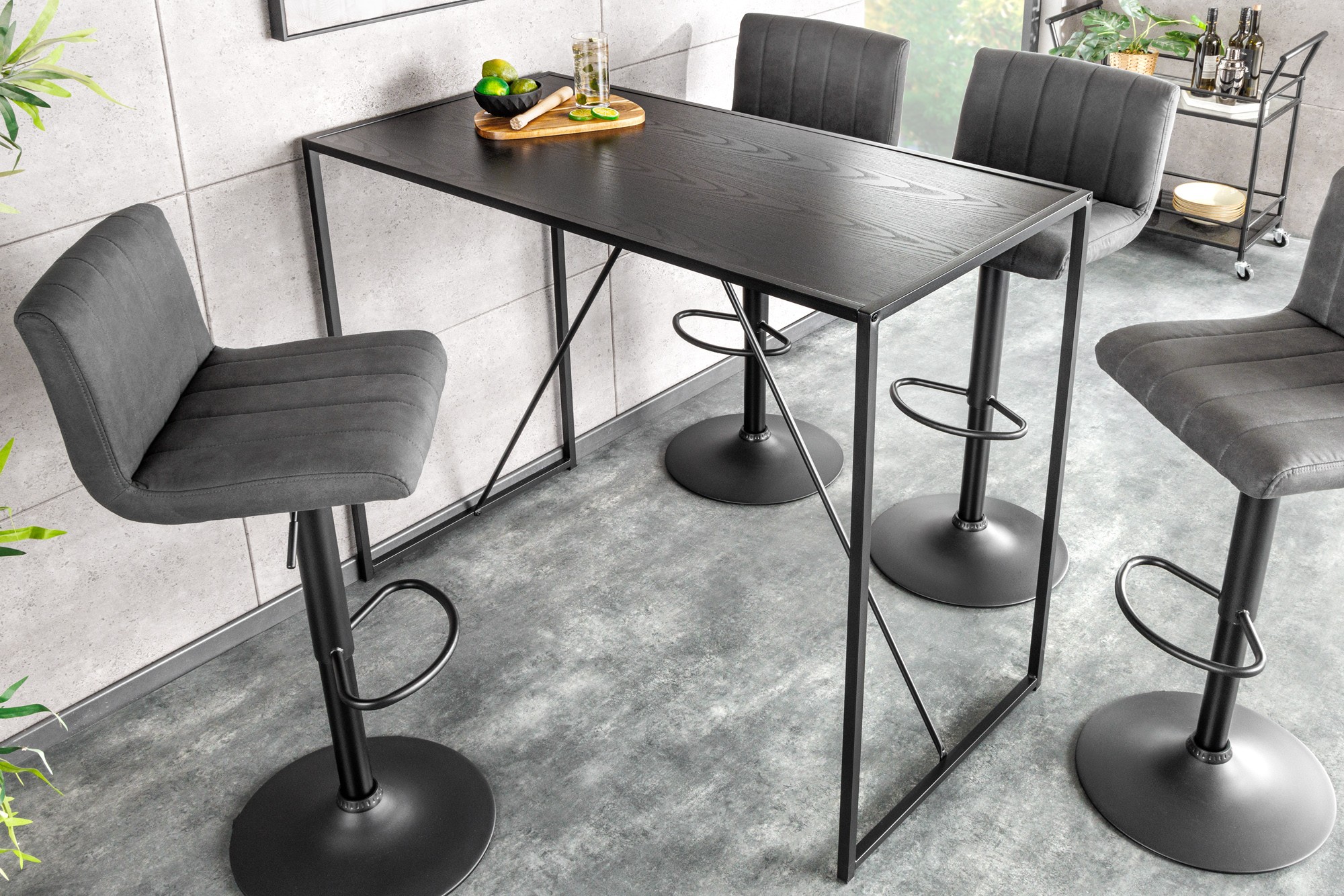 Estila Moderný barový stôl Industria negra s drevenou vrchnou doskou a kovovými nožičkami v industriálnom štýle čierna 120 cm