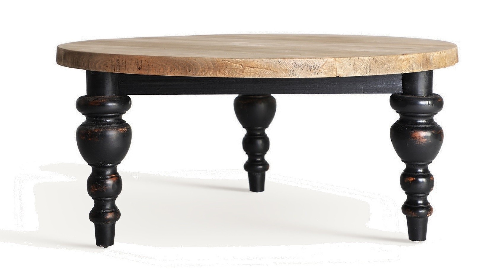 Estila Luxusný vintage okrúhly konferenčný stolík Zena Noir s tromi čiernymi vyrezávanými nožičkami a hnedou vrchnou doskou 90 cm