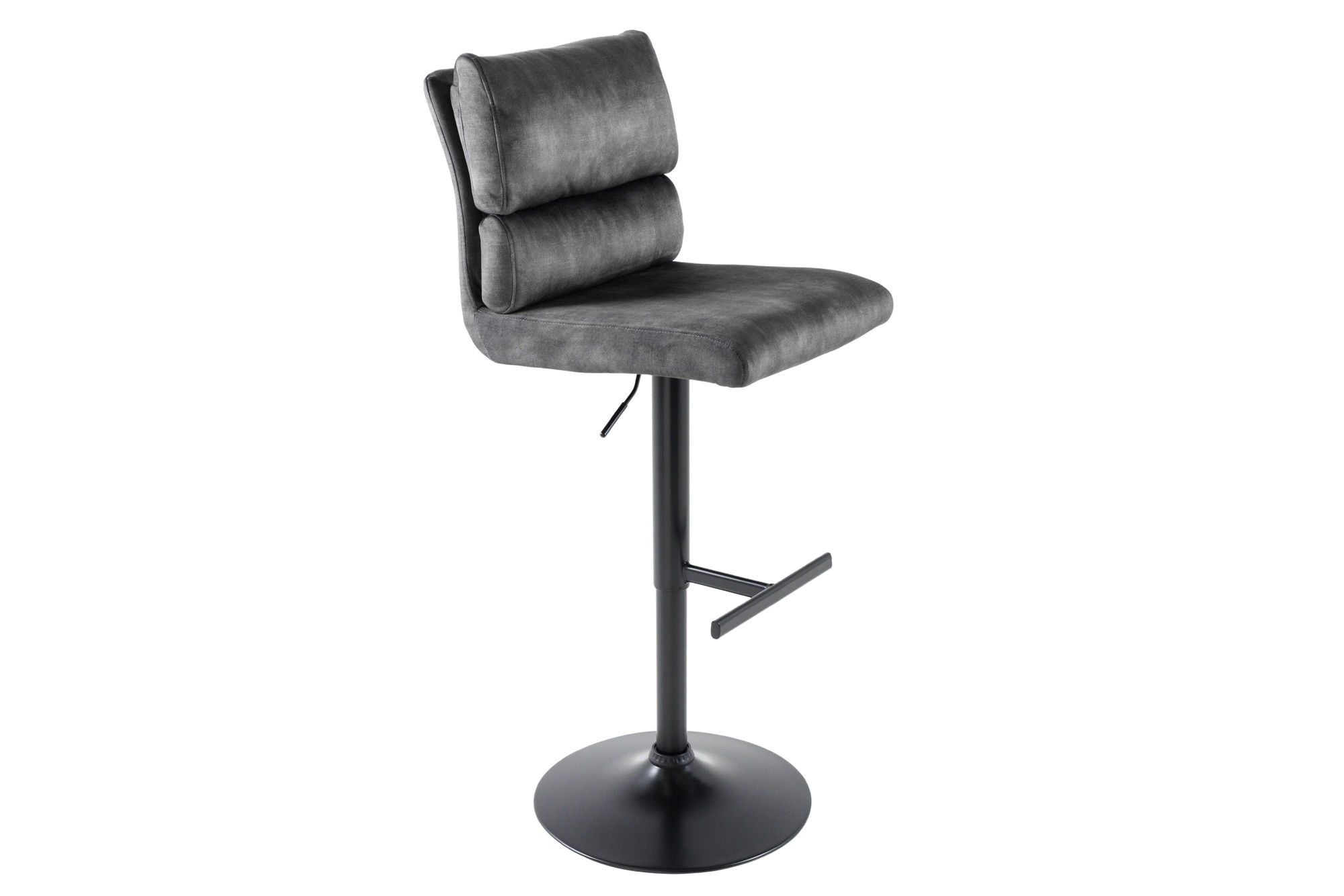 Estila Dizajnová industriálna barová otočná stolička Zoe so zamatovým poťahom v sivej farbe 100-121 cm